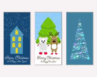 Mutlu Noeller ve mutlu yeni yıl tebrik kartları. Vektör çizim 