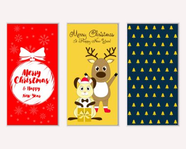 mutlu Noeller ve mutlu yeni yıl tebrik kartları vektör çizim   