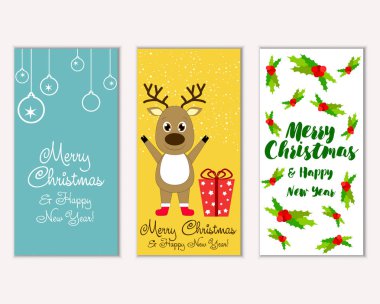 mutlu Noeller ve mutlu yeni yıl tebrik kartları vektör çizim       