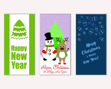 mutlu Noeller ve mutlu yeni yıl tebrik kartları vektör çizim