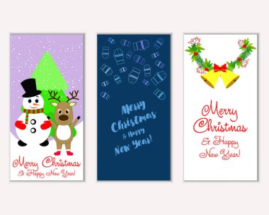 mutlu Noeller ve mutlu yeni yıl tebrik kartları vektör çizim