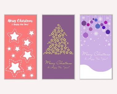 Mutlu Noeller ve mutlu yeni yıl tebrik kartları. Vektör çizim       