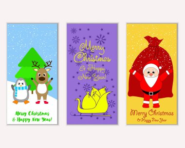 Mutlu Noeller ve mutlu yeni yıl tebrik kartları. Vektör çizim   