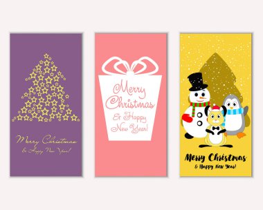 mutlu Noeller ve mutlu yeni yıl tebrik kartları vektör çizim     