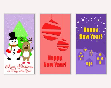 mutlu Noeller ve mutlu yeni yıl tebrik kartları vektör çizim