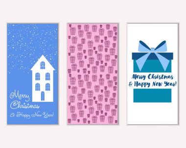 mutlu Noeller ve mutlu yeni yıl tebrik kartları vektör çizim     