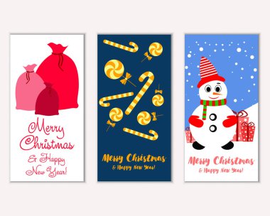 mutlu Noeller ve mutlu yeni yıl tebrik kartları vektör çizim       