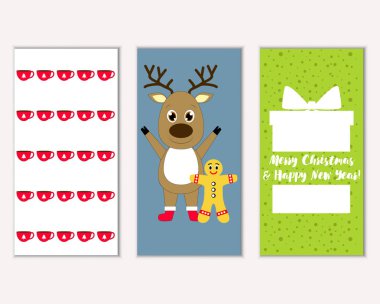 mutlu Noeller ve mutlu yeni yıl tebrik kartları vektör çizim     