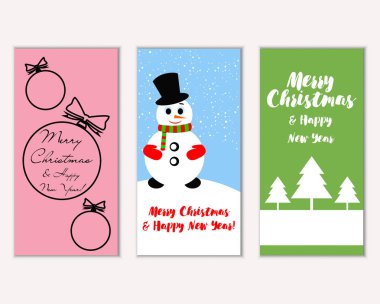 mutlu Noeller ve mutlu yeni yıl tebrik kartları vektör çizim