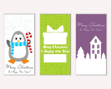 Mutlu Noeller ve mutlu yeni yıl tebrik kartları. Vektör çizim   
