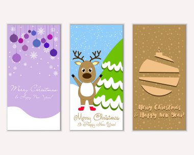 mutlu Noeller ve mutlu yeni yıl tebrik kartları vektör çizim