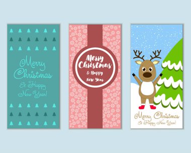 mutlu Noeller ve mutlu yeni yıl tebrik kartları vektör çizim
