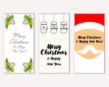 mutlu Noeller ve mutlu yeni yıl tebrik kartları vektör çizim     