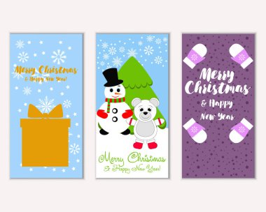 mutlu Noeller ve mutlu yeni yıl tebrik kartları vektör çizim       