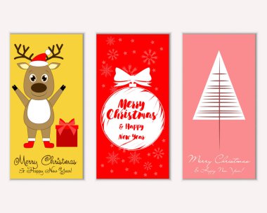 mutlu Noeller ve mutlu yeni yıl tebrik kartları vektör çizim   