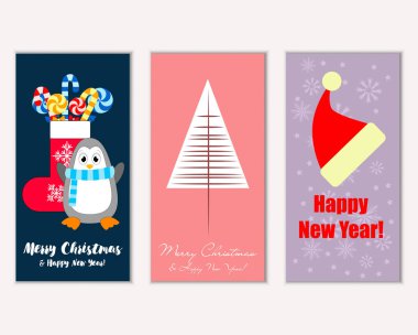 mutlu Noeller ve mutlu yeni yıl tebrik kartları vektör çizim   