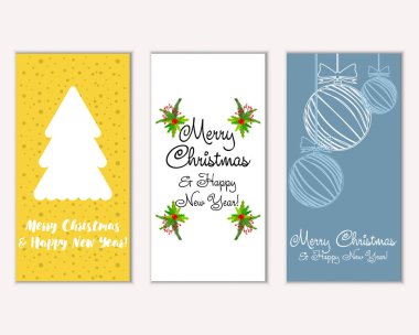 mutlu Noeller ve mutlu yeni yıl tebrik kartları vektör çizim