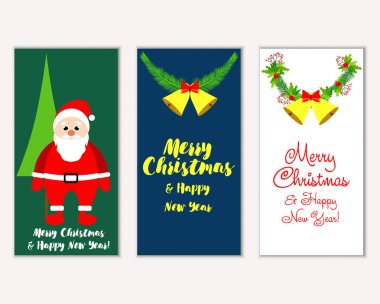 Mutlu Noeller ve mutlu yeni yıl tebrik kartları. Vektör çizim   