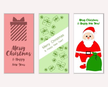 Renkli Noel kartları yılbaşı süslemeleri ve Noel Baba vektör çizim ile