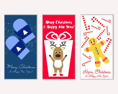 mutlu Noeller ve mutlu yeni yıl tebrik kartları vektör çizim
