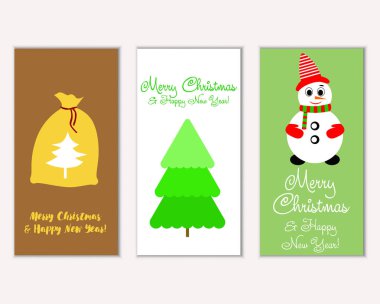 Mutlu Noeller ve mutlu yeni yıl tebrik kartları. Vektör çizim     