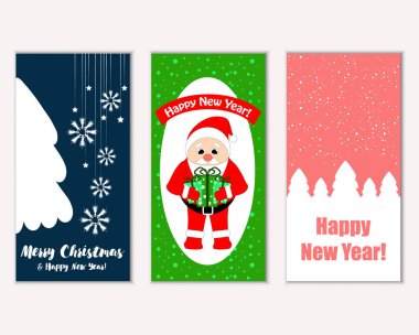 mutlu Noeller ve mutlu yeni yıl tebrik kartları vektör çizim     