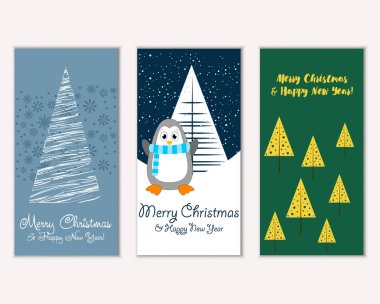 Mutlu Noeller ve mutlu yeni yıl tebrik kartları. Vektör çizim   