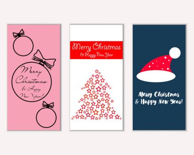mutlu Noeller ve mutlu yeni yıl tebrik kartları vektör çizim