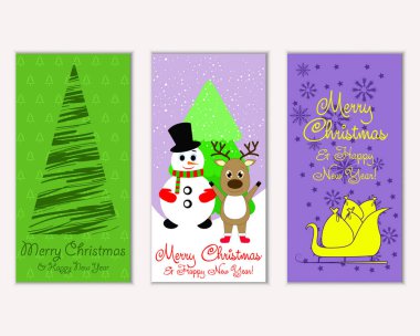 Mutlu Noeller ve mutlu yeni yıl tebrik kartları. Vektör çizim 