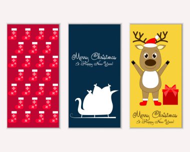 mutlu Noeller ve mutlu yeni yıl tebrik kartları vektör çizim