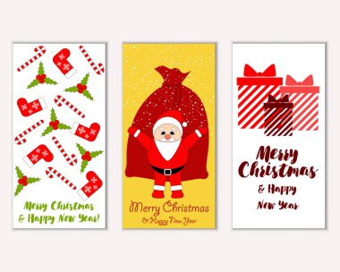 Mutlu Noeller ve mutlu yeni yıl tebrik kartları. Vektör çizim   