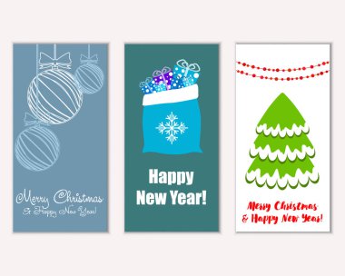 mutlu Noeller ve mutlu yeni yıl tebrik kartları vektör çizim