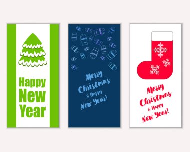 mutlu Noeller ve mutlu yeni yıl tebrik kartları vektör çizim