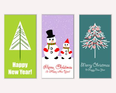 mutlu Noeller ve mutlu yeni yıl tebrik kartları vektör çizim