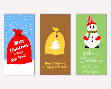 Mutlu Noeller ve mutlu yeni yıl tebrik kartları. Vektör çizim     