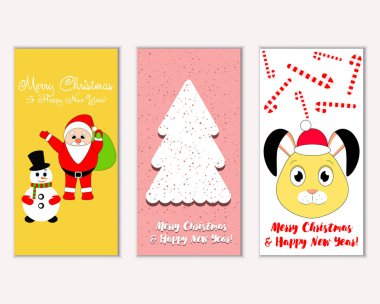 mutlu Noeller ve mutlu yeni yıl tebrik kartları vektör çizim       