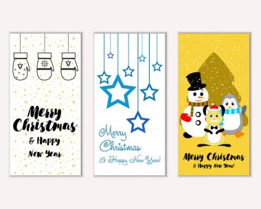 mutlu Noeller ve mutlu yeni yıl tebrik kartları vektör çizim     