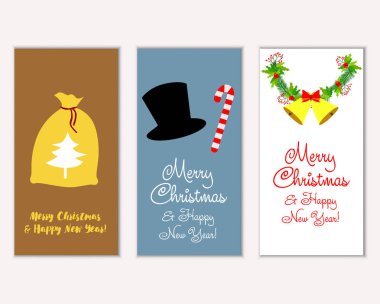 Mutlu Noeller ve mutlu yeni yıl tebrik kartları. Vektör çizim   