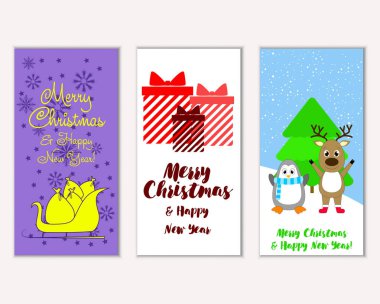 Mutlu Noeller ve mutlu yeni yıl tebrik kartları. Vektör çizim   
