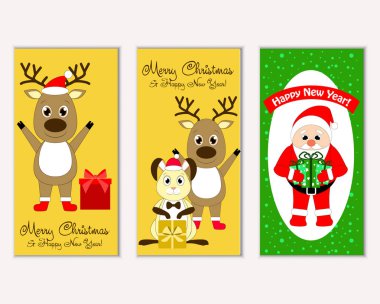 mutlu Noeller ve mutlu yeni yıl tebrik kartları vektör çizim   