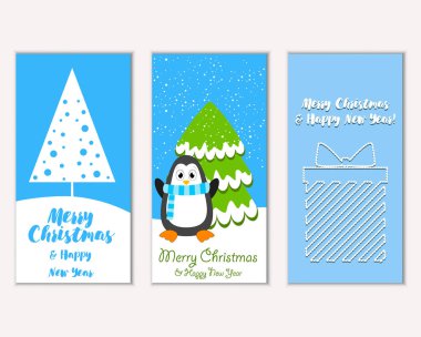 Mutlu Noeller ve mutlu yeni yıl tebrik kartları. Vektör çizim   