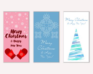 Mutlu Noeller ve mutlu yeni yıl tebrik kartları. Vektör çizim   