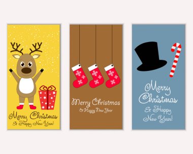 mutlu Noeller ve mutlu yeni yıl tebrik kartları vektör çizim       