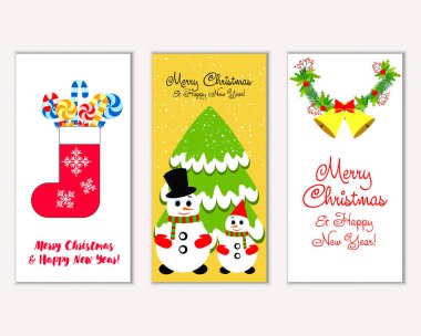 mutlu Noeller ve mutlu yeni yıl tebrik kartları vektör çizim