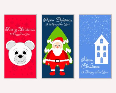 mutlu Noeller ve mutlu yeni yıl tebrik kartları vektör çizim     