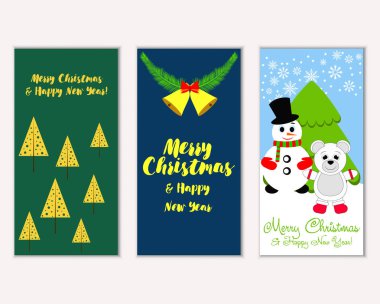 mutlu Noeller ve mutlu yeni yıl tebrik kartları vektör çizim      