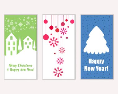 mutlu Noeller ve mutlu yeni yıl tebrik kartları vektör çizim      