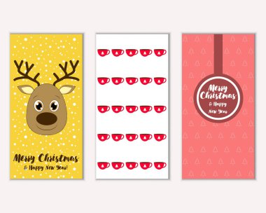 mutlu Noeller ve mutlu yeni yıl tebrik kartları vektör çizim