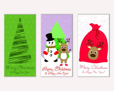 Mutlu Noeller ve mutlu yeni yıl tebrik kartları. Vektör çizim   