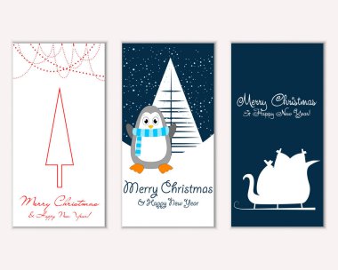 mutlu Noeller ve mutlu yeni yıl tebrik kartları vektör çizim     